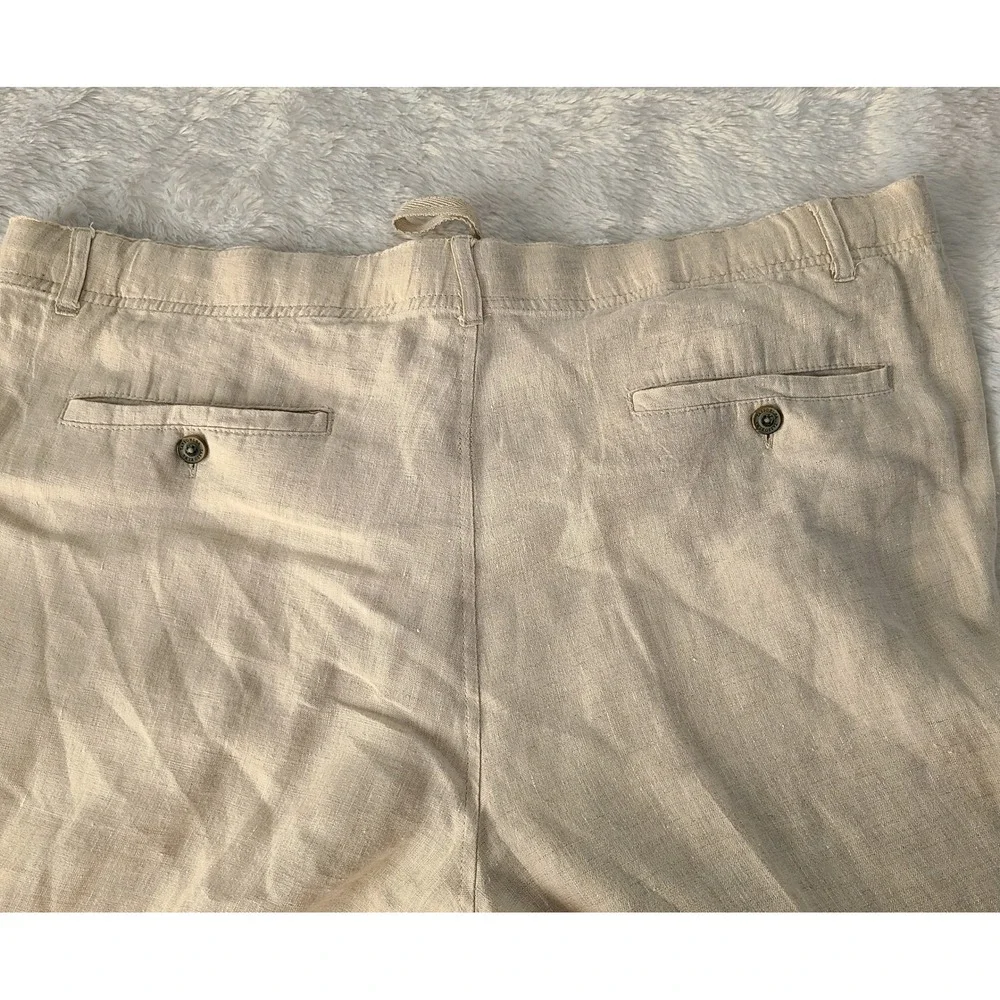 Tasso Elba Island Mens XL Beige 100% Linen Drawstring Straight Leg Pants SP17